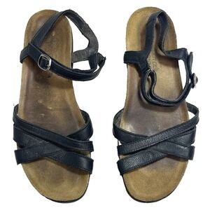 Naot Patricia Flat Sandals Black Leather Womens 8.5 EU 39